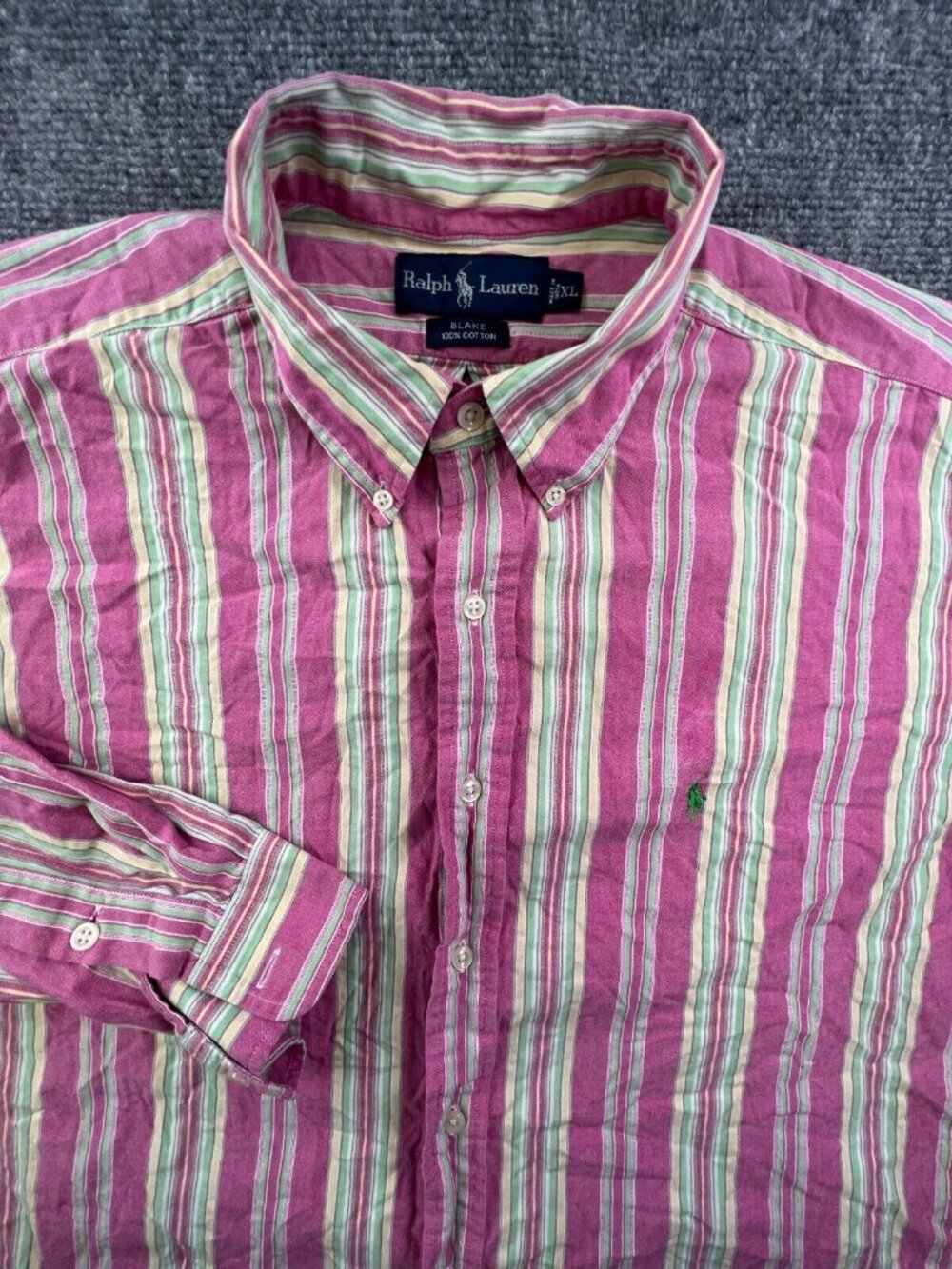 Ralph Lauren Button Up Shirt Long Sleeve Cotton Size XL Blake Pink Striped